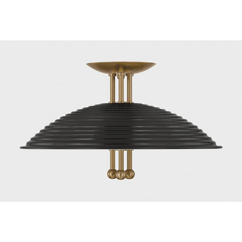 Larkin 3 Light 16 inch Patina Brass and Soft Black Semi Flush Ceiling Light